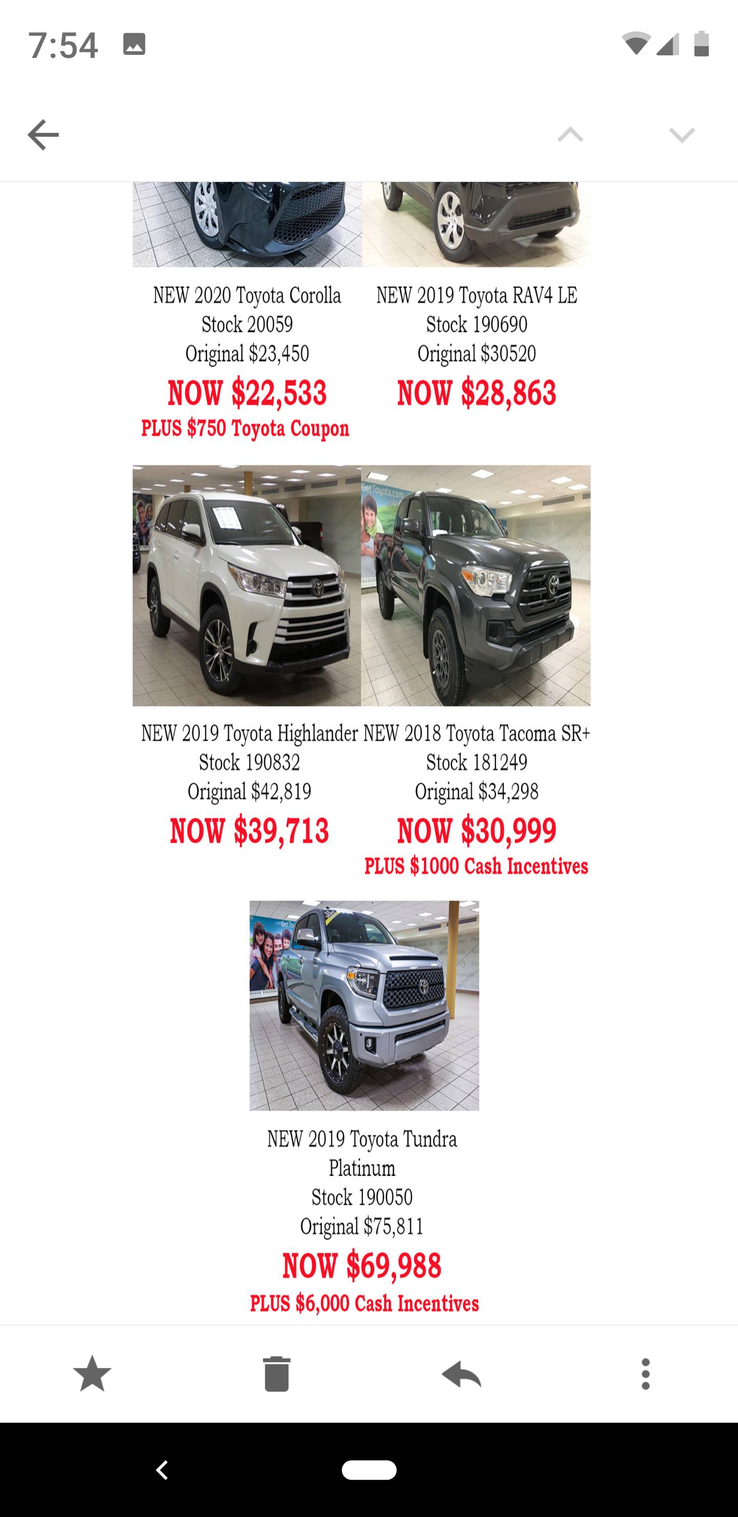 还要啥自行车啊？是时候来辆好车了。
对于7月底之前购买并提车的客户，有高达12000块的折扣，员工价购车，贷款0利率等等优惠。

此时不来，更待何时？错过7.31,再等1年！
仅限7月！仅限7月！仅限7月！
Charlesglen Toyota是加拿大排名第一的丰田4S店，优良信誉，值得信赖。
店内另有几百款各式新款以及二手车可供选购。

营业时间 :法定节假日除外，
星期一至四：8：30am-9:00pm 
星期五&六：8：30am-6:00pm

地址：7687 110 Ave NW

联系人：胡慷

欢迎来电问询 825 365 7106

或加微信 hukang8253657106

